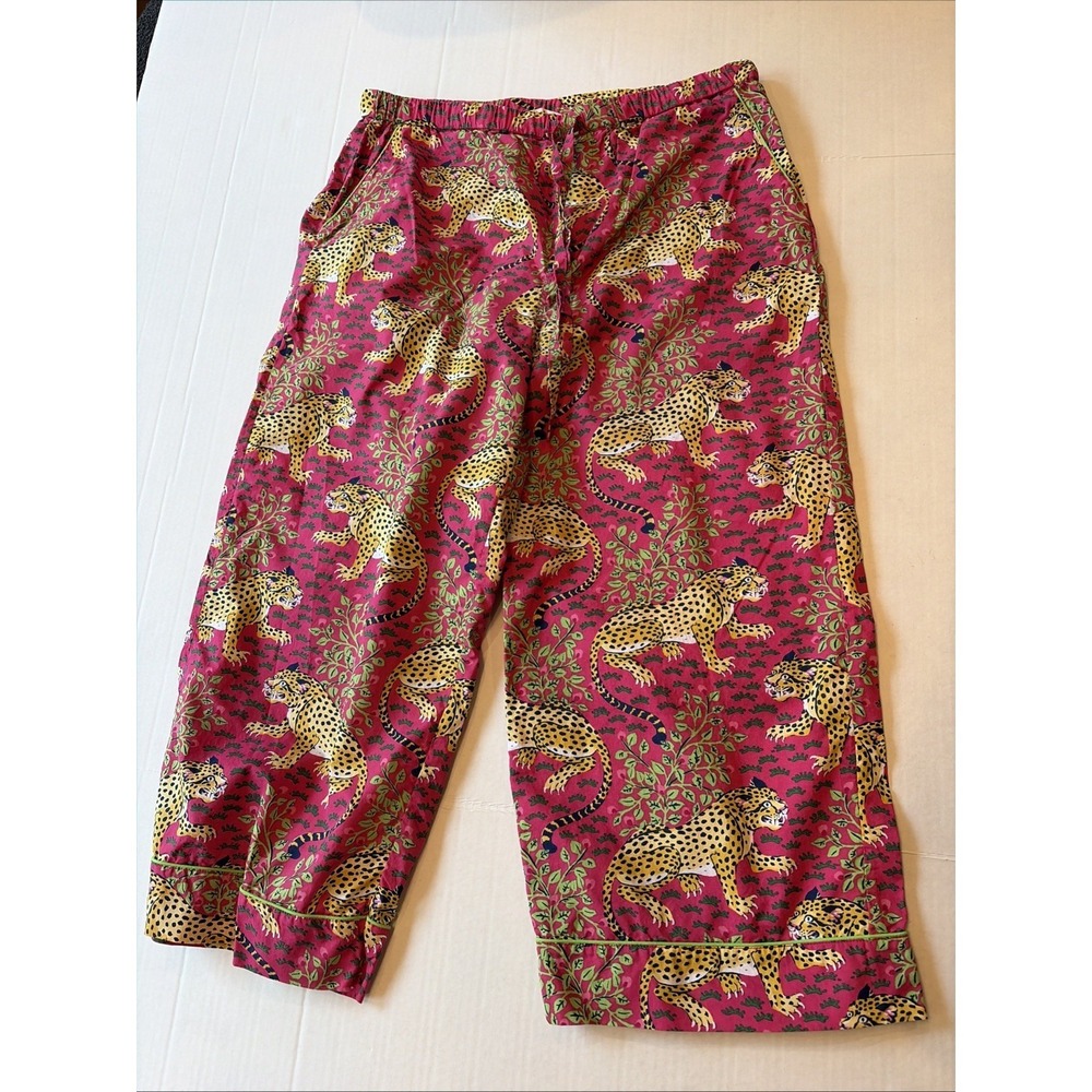 Print Fresh Bagheera Cheetah Leopard Print Crop Pajama Pants M Pink Pockets